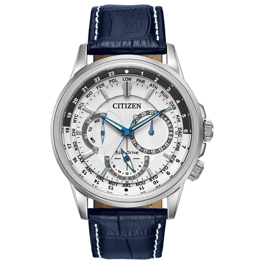 Citizen Eco Drive Calendrier White Dial Blue Leather Strap Watch For Men - BU2020-11A