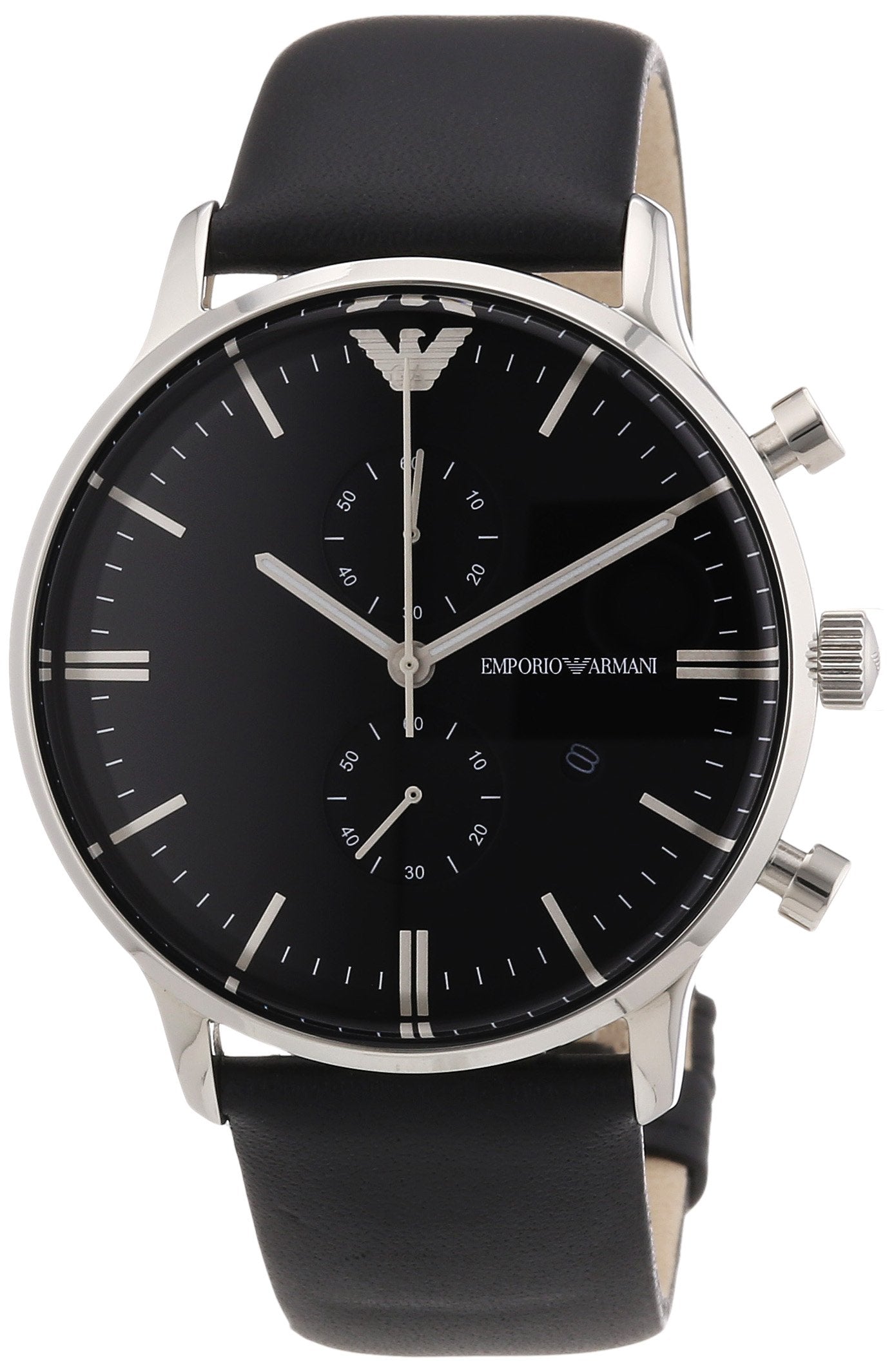 Emporio Armani Gianni Chronograph Black Dial Black Leather Strap Watch For Men - AR0397
