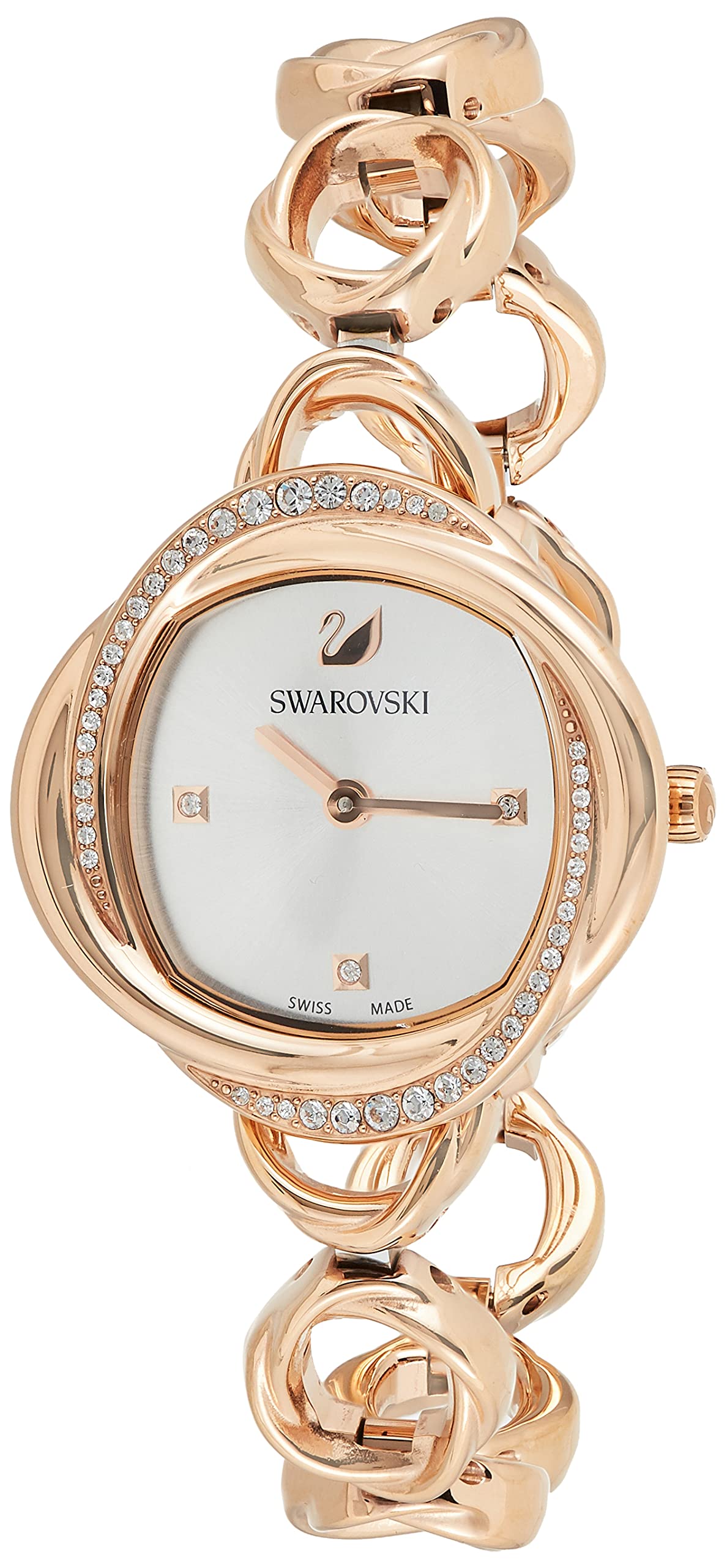 Swarovski Crystal Flower Silver Dial Rose Gold Steel Strap Watch for Women - 5547626