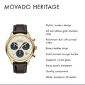Movado Heritage Chronograph White Black Leather Strap Watch for Men - 3650007