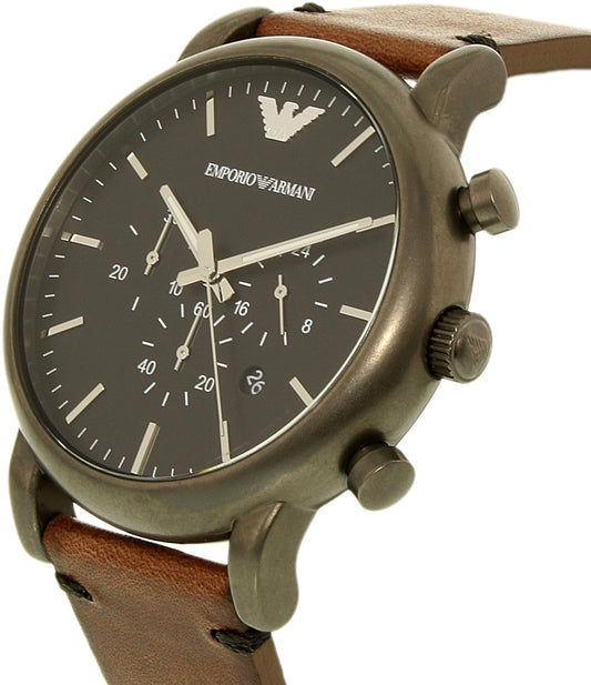 Emporio Armani Classic Chronograph Black Dial Brown Leather Strap Watch For Men - AR1919