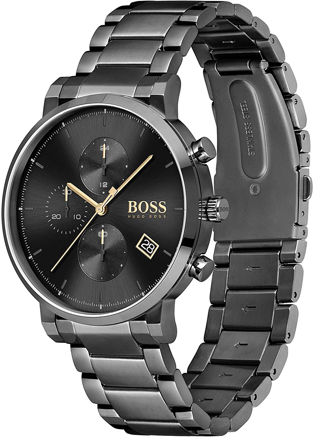 Hugo Boss Integrity Black Dial Black Steel Strap Watch for Men - 1513780