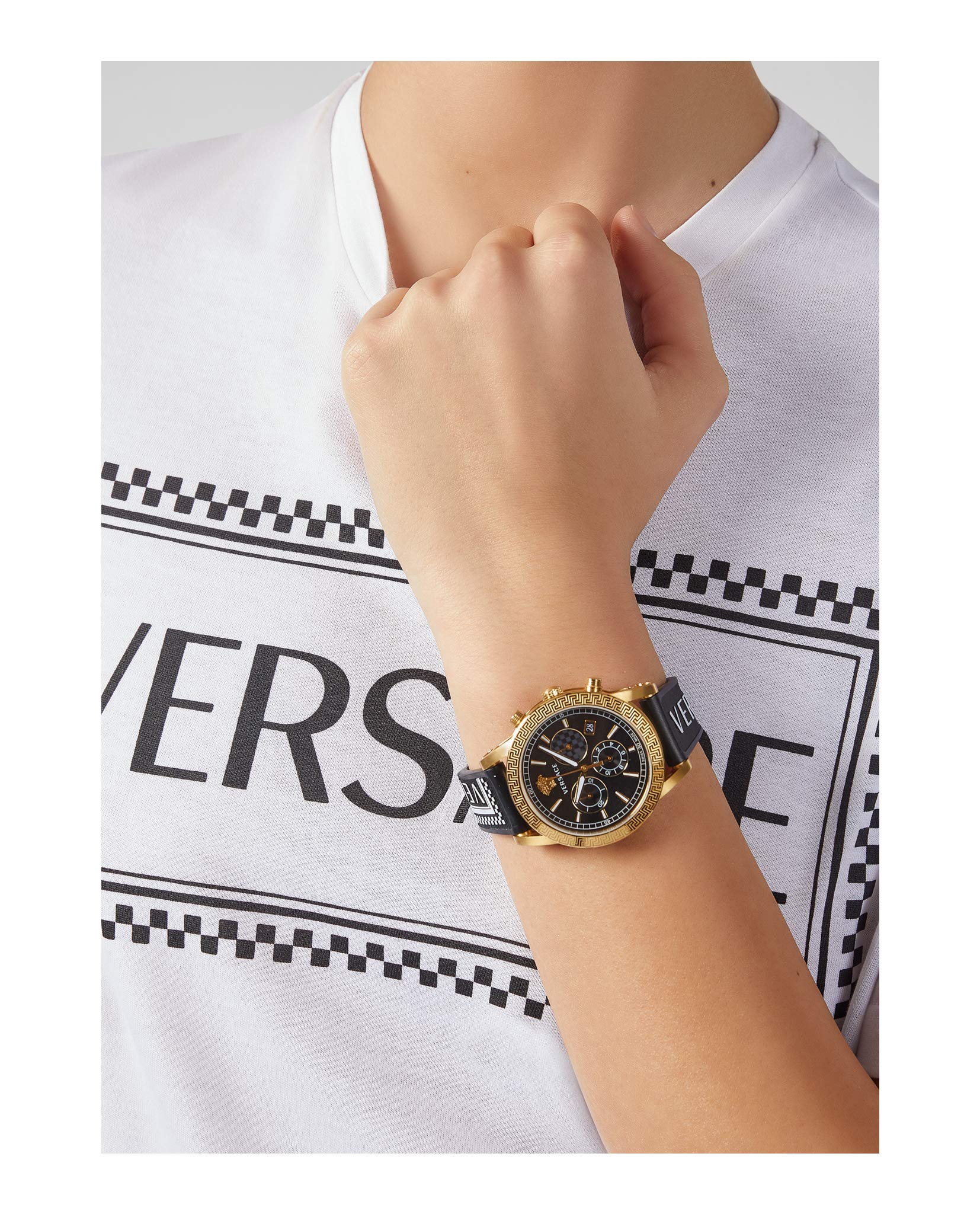 Versace Sports Tech Chronograph Black Dial Black Rubber Strap Watch for Men - VELT00119