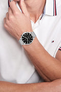 Tommy Hilfiger Kane Black Dial Silver Mesh Bracelet Watch for Men - 1710402