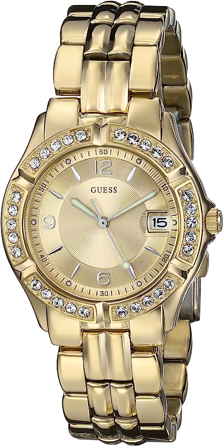 Guess Diamonds Gold Dial Gold Steel Strap Watch for Women - W85110L1