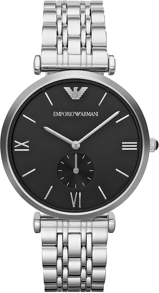 Emporio Armani Retro Black Dial Silver Steel Strap Watch For Men - AR1676