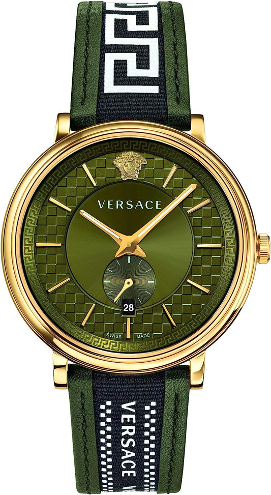Versace V-Circle Quartz Green Dial Green Leather Strap Watch for Men - VEBQ01519