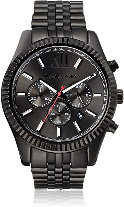 Michael Kors Lexington Chronograph Black Dial Black Steel Strap Watch for Men - MK8320