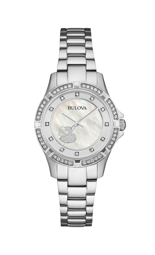 Bulova Crystal Silver Dial Silver Steel Strap Watch for Women - 96L226