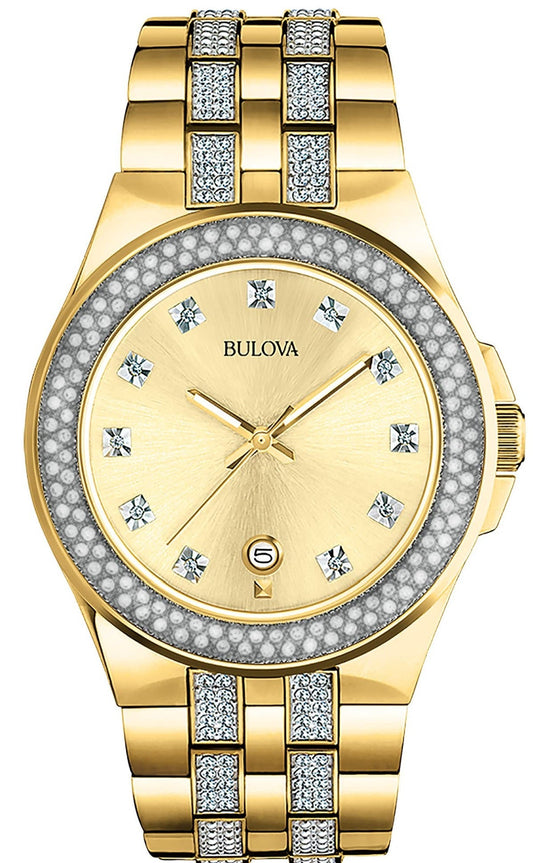 Bulova Crystal Collection Champagne Dial Two Tone Steel Strap Watch for Women - 98B174