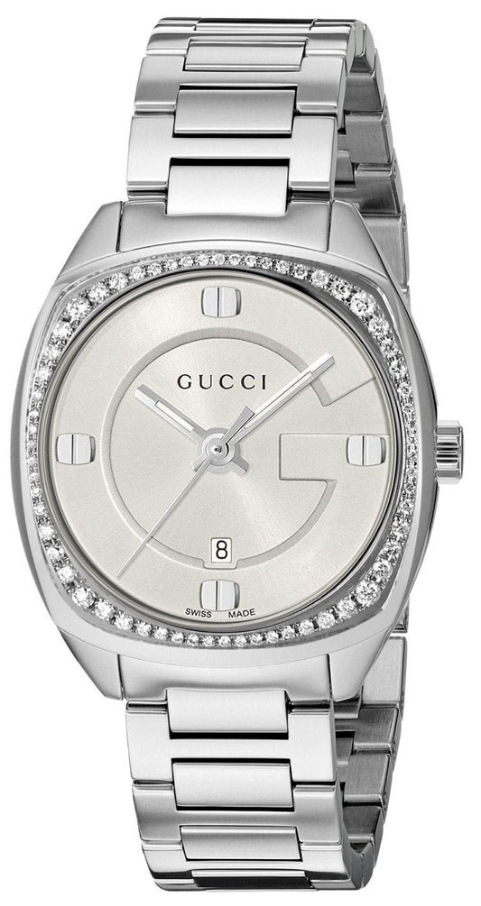 Gucci G Timeless GG2570 Diamonds Silver Dial Silver Steel Strap Watch For Women - YA142505