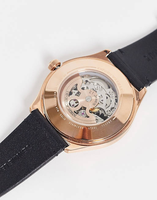 Emporio Armani Meccanico Black Dial Black Leather Watch For Men - AR60004