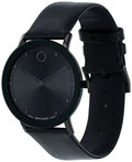 Movado Sapphire Black Dial Black Leather Strap Watch for Men - 606884