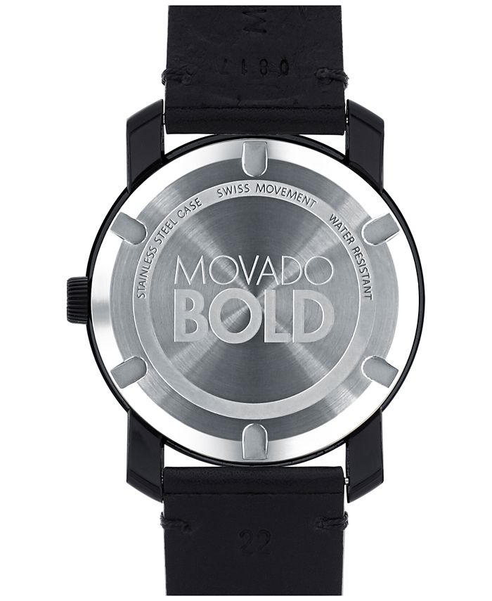 Movado Bold TR90 Black Dial Black Leather Strap Watch For Men - 3600307