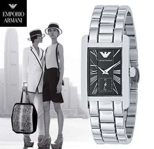 Emporio Armani Classic Black Dial Silver Steel Strap Watch For Women - AR0157