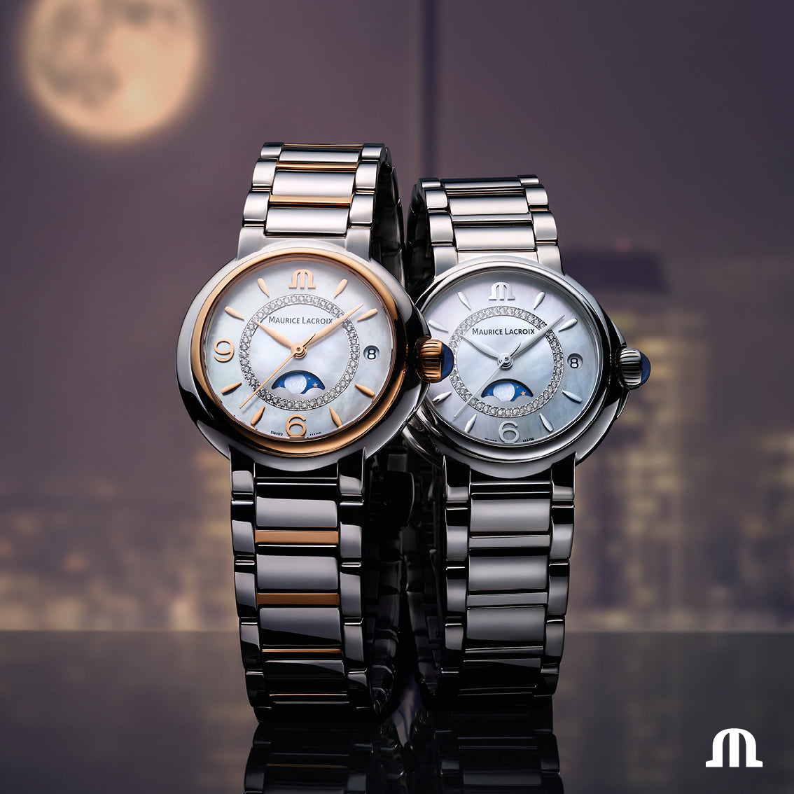 Maurice Lacroix Fiaba Moonphase White Mother of Pearl Dial Silver Steel Strap Watch for Women - FA1084-SS002-170-1