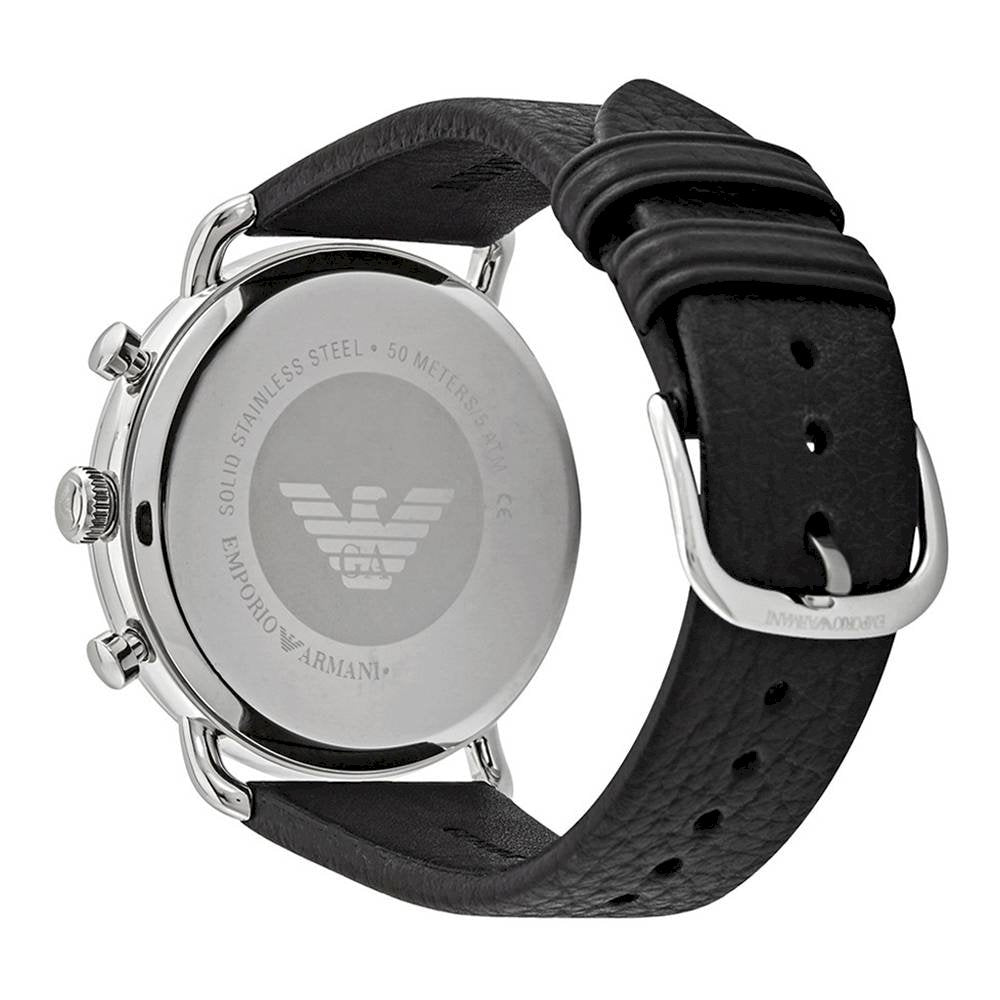 Emporio Armani Aviator Chronograph Black Dial Black Leather Strap Watch For Men - AR11143