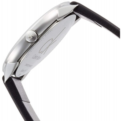 Calvin Klein Minimal Silver Dial Black Leather Strap Watch for Men - K3M221CY