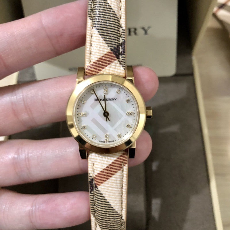 Burberry The City Diamonds Mother of Pearl Dial Beige Leather Strap Watch for Women - BU9226