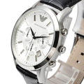 Emporio Armani Classic Chronograph Silver Dial Black Leather Strap Watch For Men - AR2432