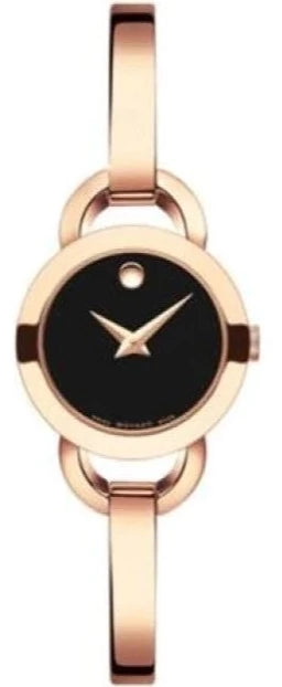 Movado Rondiro Black Dial Rose Gold Steel Strap Watch For Women - 0607065