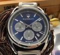 Maserati Trimarano Chronograph Blue Dial Silver Stainless Steel Strap Watch For Men - R8873632004