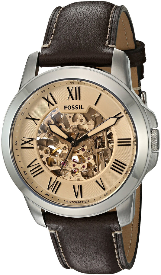 Fossil Grant Chronograph Cream Dial Brown Leather Strap Watch for Men - ME3122