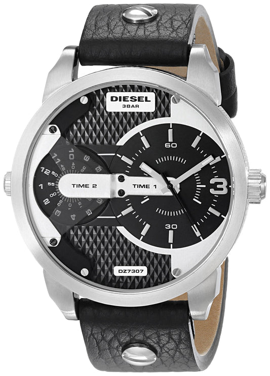 Diesel Mini Daddy Black Dial Black Leather Strap Watch For Men - DZ7307