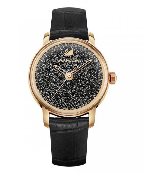 Swarovski Crystalline Hours Black Dial Black Leather Strap Watch for Women - 5295377