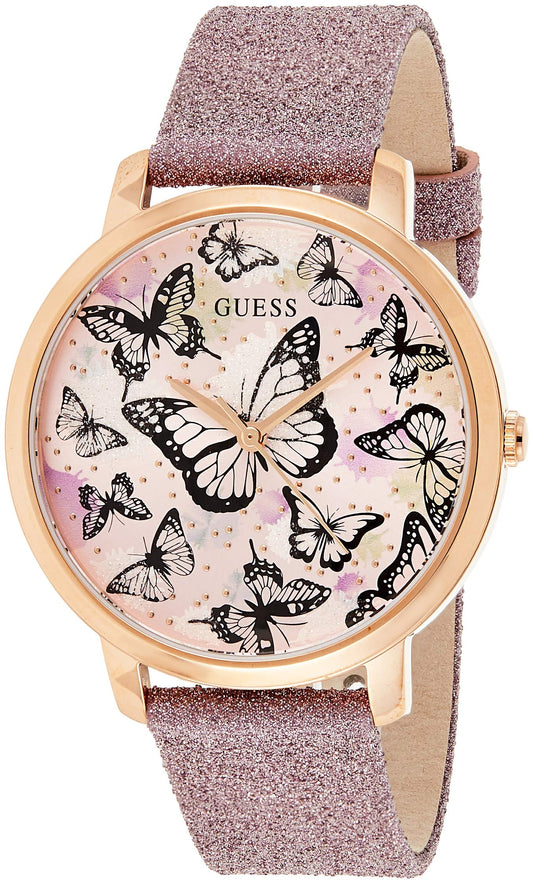 Guess Mariposa Rose Gold Dial Pink Leather Strap Watch for Women - GW0008L2