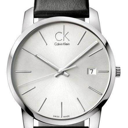 Calvin Klein City Date Silver Dial Black Leather Strap Watch for Men - K2G2G1C6