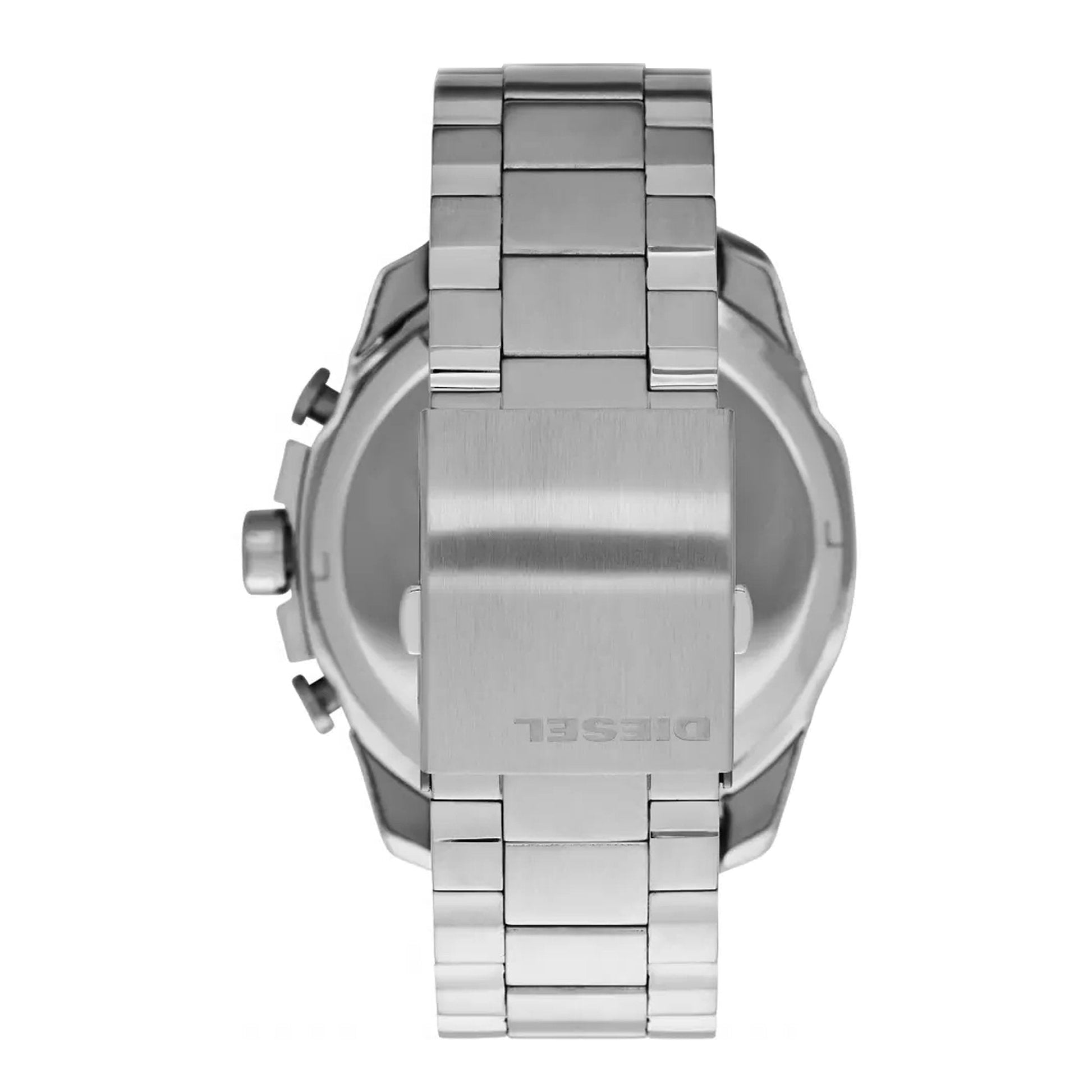 Diesel Mega Chief Chronograph Black Dial Silver Steel Strap Watch For Men - DZ4308