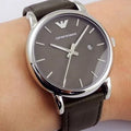 Emporio Armani Classic Quartz Grey Dial Grey Leather Strap Watch For Men - AR1730