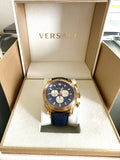 Versace V-Ray Blue Chronograph Blue Dial Blue Leather Strap Watch for Men - VDB030014