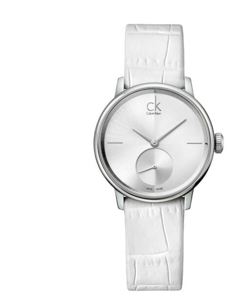 Calvin Klein Accent Silver Dial White Leather Strap Watch for Women - K2Y231K6