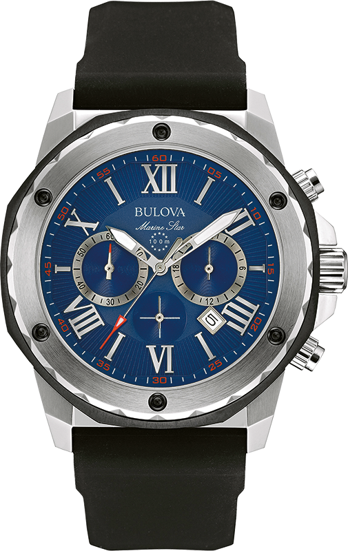 Bulova Marine Star Blue Dial Black Silicone Strap Watch for Men - 98B258