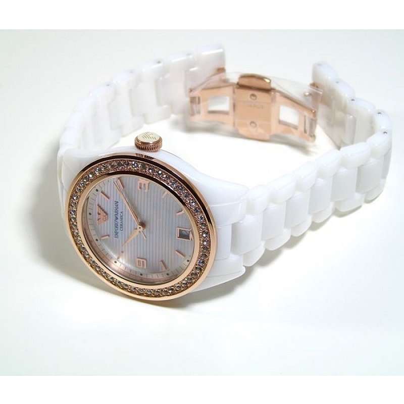 Emporio Armani Ceramica White Dial White Steel Strap Watch For Women - AR1472