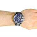 Diesel Mega Chief Chronograph Blue Dial Black Steel Strap Watch For Men - DZ4329
