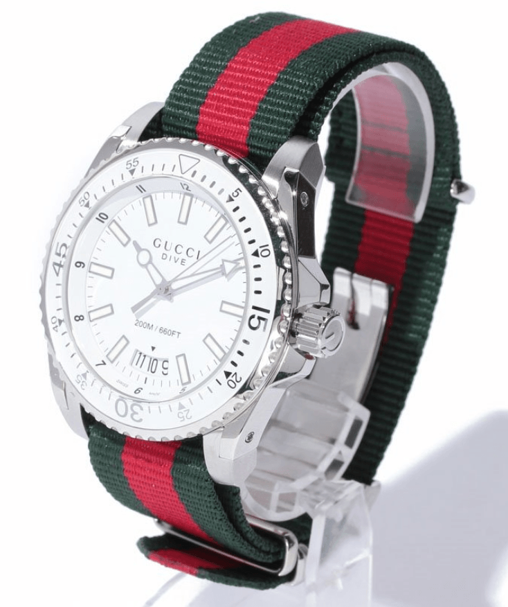 Gucci Dive White Dial Red & Green Nylon Strap Watch For Men - YA136207