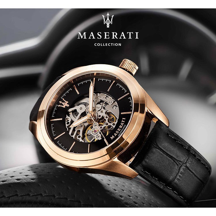 Maserati Traguardo Automatic Black Skeleton Dial Watch For Men - R8821112001
