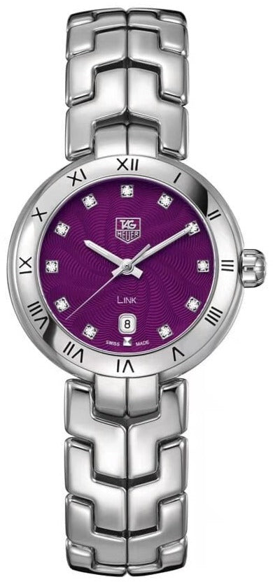 Tag Heuer Link Diamonds Purple Dial Silver Steel Strap Watch for Women - WAT1418.BA0954
