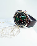 Versace Hellenyium Green Dial Brown Leather Strap Watch for Men - V11090017