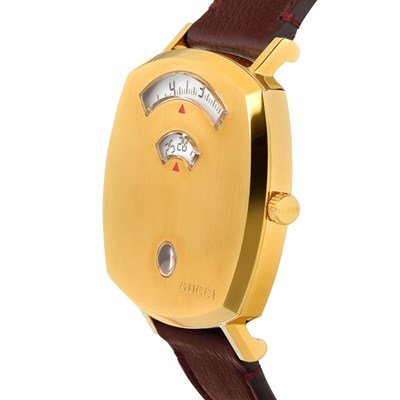 Gucci Grip Yellow Gold Dial Maroon Leather Strap Watch For Women - YA157405
