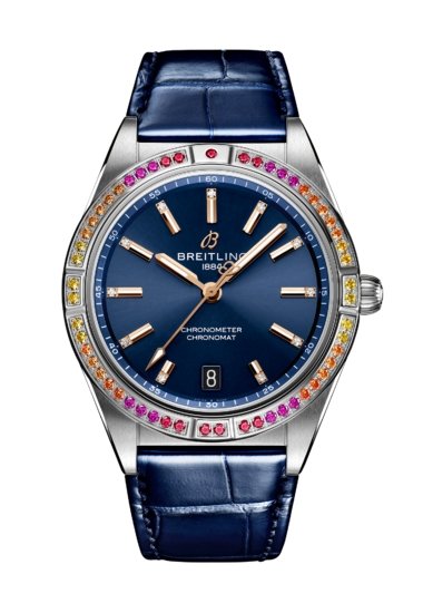 Breitling Chronomat Automatic 36 South Sea Blue Dial Blue Leather Strap Watch for Women - A10380611C1P1