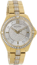 Bulova Crystal Collection Silver Crystal Dial Gold Steel Strap Watch for Women - 98L228