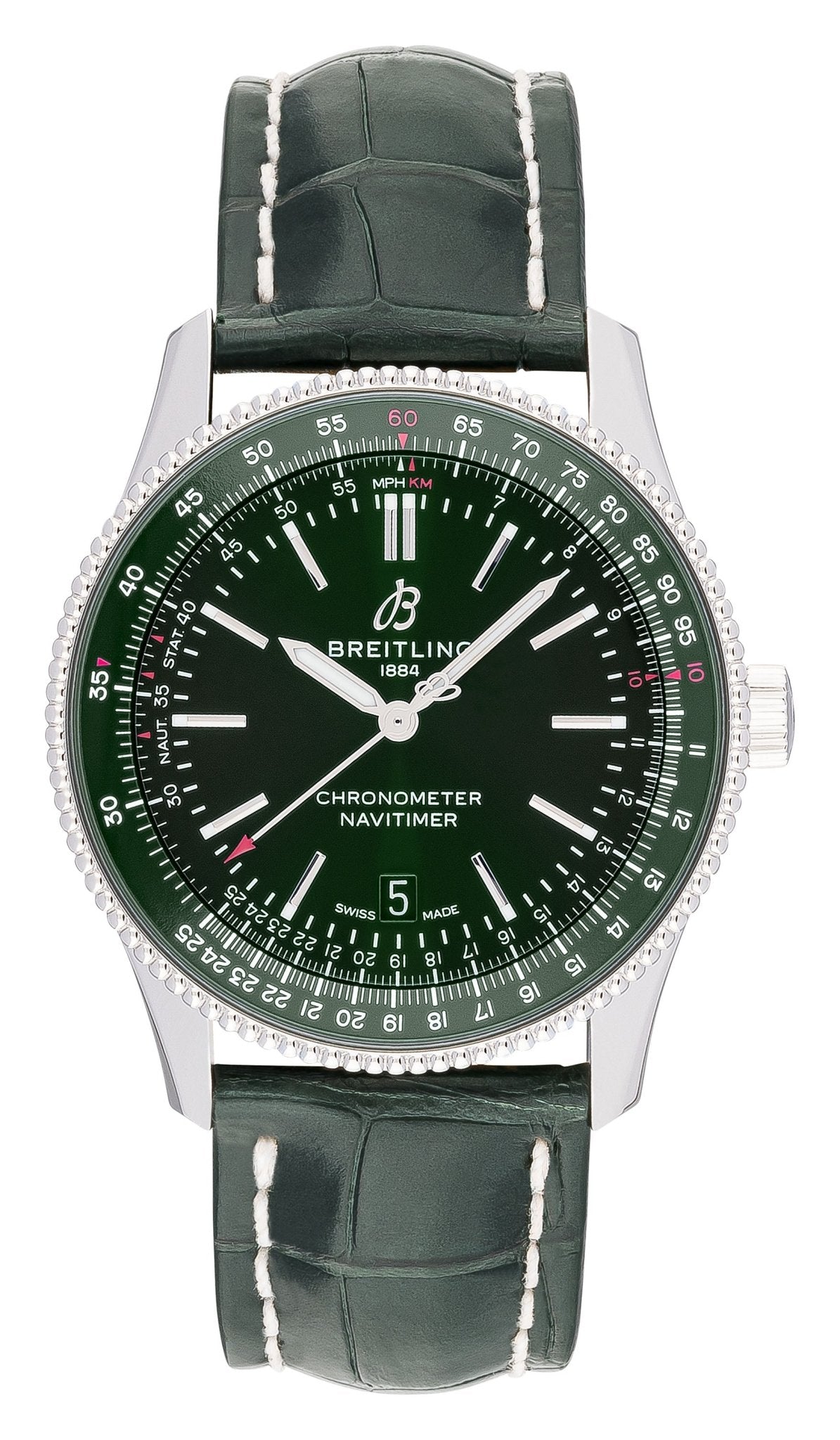 Breitling Navitimer Automatic 41mm Green Dial Green Leather Strap Watch for Men - A17326361L1P1