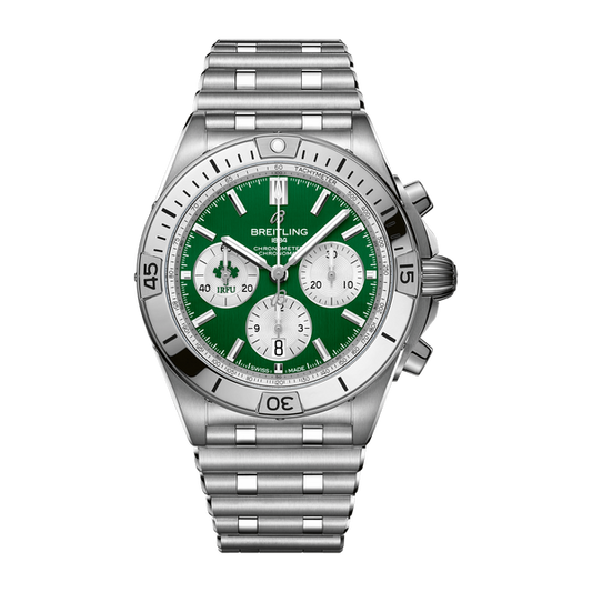 Breitling Chronomat B01 42 Six Nations Ireland Green Dial Silver Steel Strap Watch for Men - AB0134A91L1A1