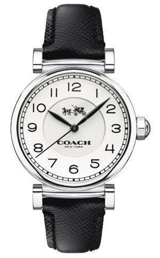 Coach Madison White Dial Black Leather Strap Watch for Women - 14502406
