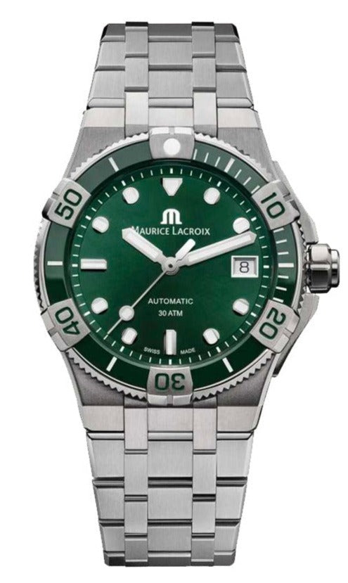 Maurice Lacroix Aikon Venturer Green Dial Silver Steel Strap Watch for Men - AI6057-SSL52-630-1