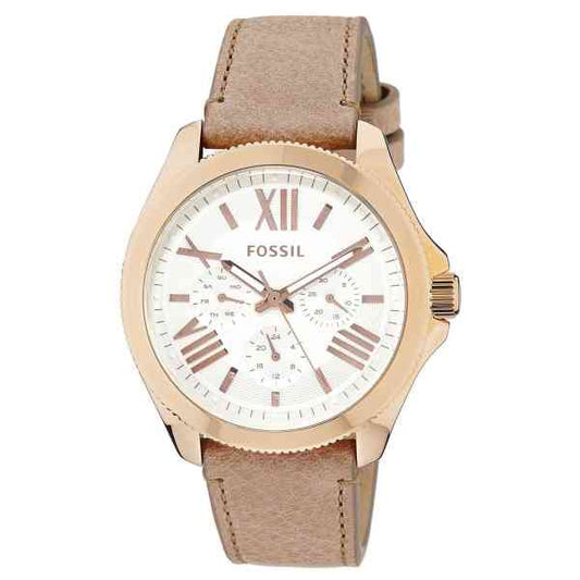 Fossil Cecile White Dial Beige Leather Strap Watch for Women - AM4532